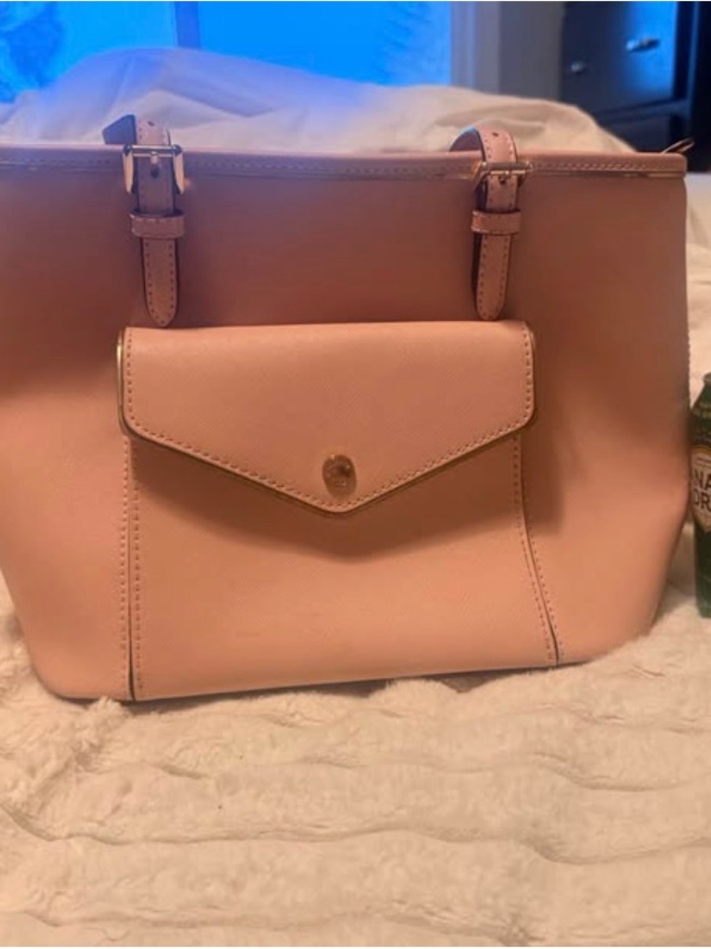 Michael Kors Pink Leather Shoulder Tote with Gold Charm - Picture 3 of 3